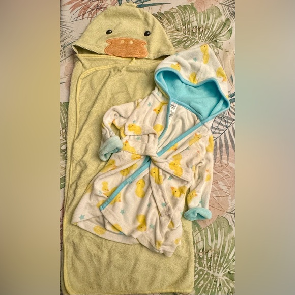 Duck print baby bathrobe and hooded towel yellow duck - Picture 1 of 2